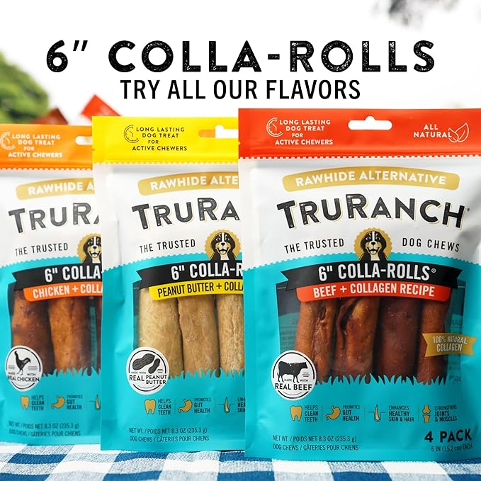 Collagen Rolls - 6" Collagen Rolls for Dogs - Long Lasting Healthy Joint Support Dog Treat - Rawhide Alternative - Skin & Coat Health - Made with Real Beef, 1 Bag, 4 Count-PawvioPets