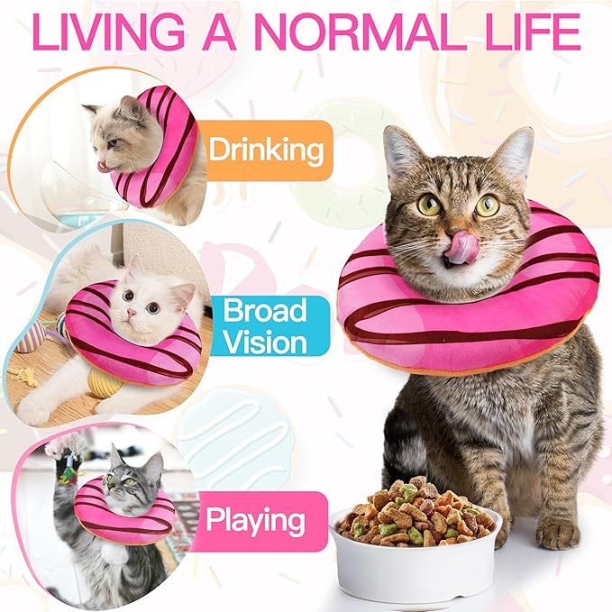 Cat Cone Collar Soft, Cute Cat Donut Collar After Surgery, Adjustable Kitten Recovery Cones to Stop Licking, Lightweight Neck Elizabethan Collars for Cats Kittens (Chocolate Pink, Small)-PawvioPets