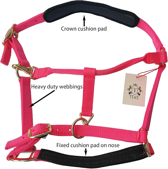 T TEKE Adjustable Horse Halters by Heavy Duty Soft Nylon, Padded with Anti-rubbing Waffle Neoprene on Both Crown & Nose-PawvioPets