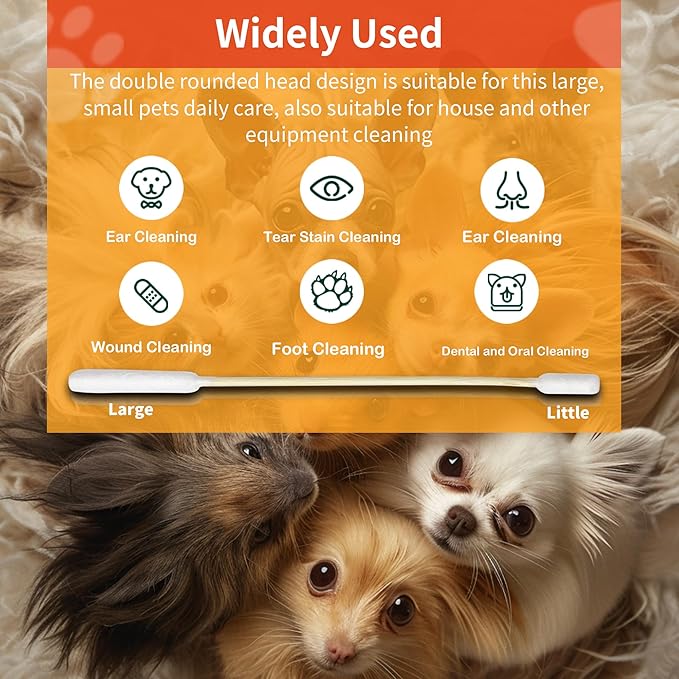 200 PCS 6 Inch Long Cotton Swabs in Box - Professional Large Cotton Swabs with Bamboo Handle - Double Sided Dog Ear Swabs - Specially Designed Big Cotton Swabs for Dog Ear, Cleaning Solution-PawvioPets