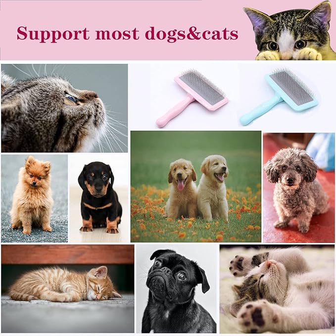 Air Cushion Slicker Brush for Dogs Cats,Soft Pin Shedding Brush for Short Haired Dog,Cat, Pet Grooming Wire Brush for Thin Curly Matted Tangled Hair,14mm(0.55"),Pink-PawvioPets