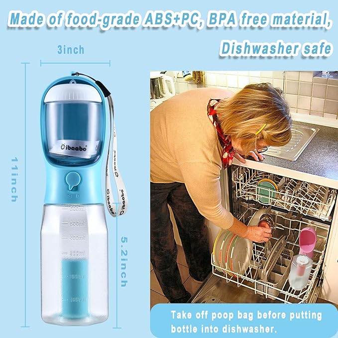 Dog Water Bottle with Food Container & Poop Bag Holder, Travel Water Bowl, Portable Pet Dispenser, Dog Stuff Accessories Items, Puppy Essentials Necessities for Yorkie Chihuahua Walking Hiking-PawvioPets