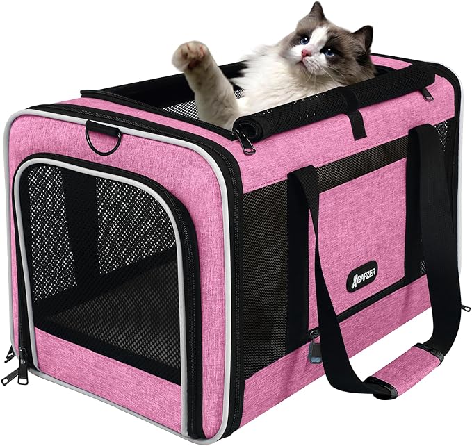 Cat Carrier 18x11x11 Delta Airline Approved, Easy Load Soft Pet Plane Travel Bag 15 pounds, Teacup Dog Crate 12 lbs, Yorkie Kennel Carrying Case, Kitten Toy Poodle Mesh Cage up to 20lbs Pink-PawvioPets