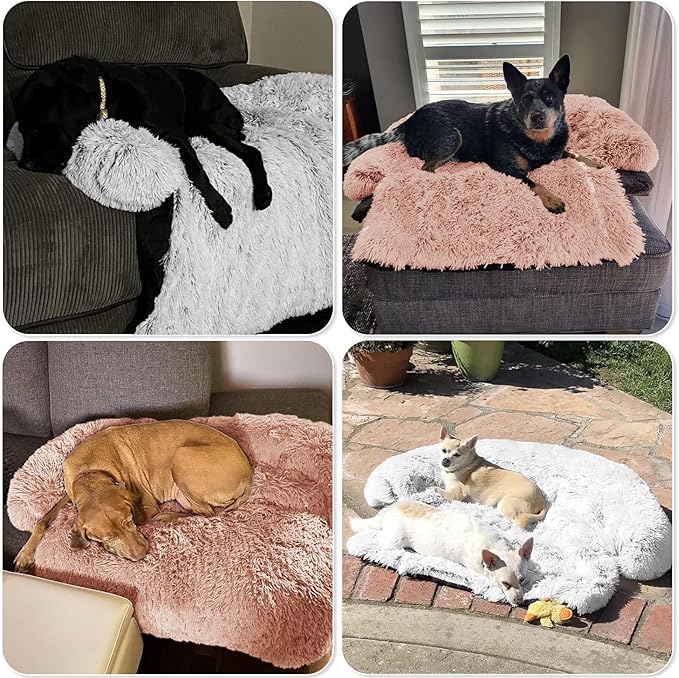 GGIB Calming Dog Bed Fluffy Plush Dog Mat for Furniture Protector with Removable Washable Cover for Large Medium Small Dogs and Cats (Medium, Pink)-PawvioPets