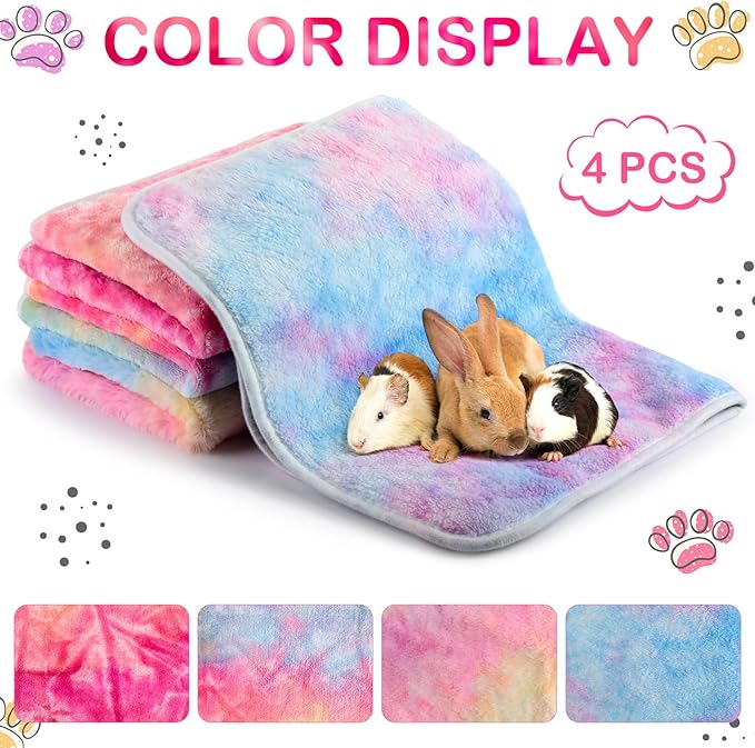 4 Pcs Waterproof Guinea Pig Blankets Washable Small Animal Fleece Bedding Absorbent Guinea Pig Cage Liners Reusable Pet Pee Pad Sleep Mat Pad Cover for Hamster Ferret (Tie Dye Pattern,24 x 16 Inch)-PawvioPets