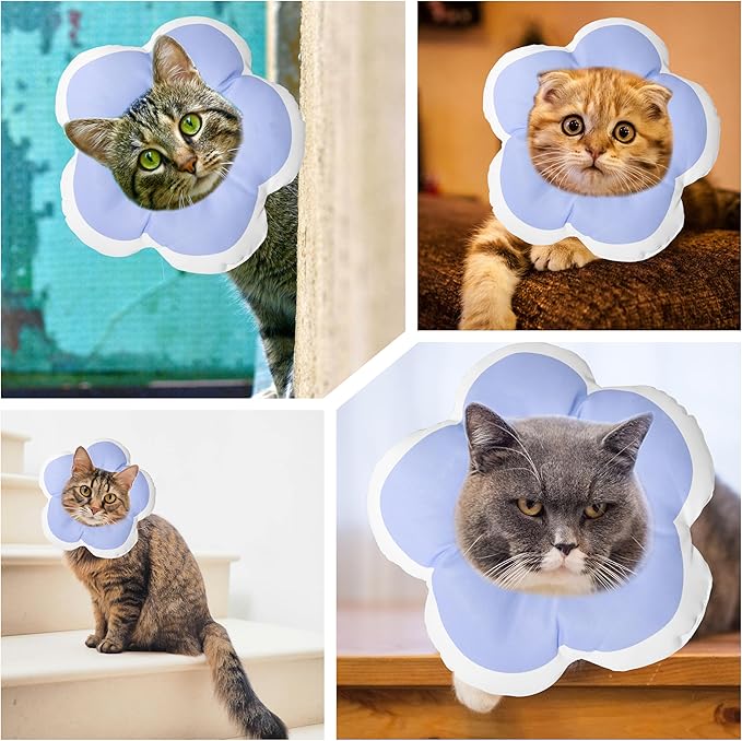 Cat Cone Collar Soft, Waterproof Cats Cones to Stop Licking After Surgery, Adjustable Soft Elizabeth Cats Collars for Wound Healing, Flower Shape Cat Recovery Collar (Purple, Large)-PawvioPets