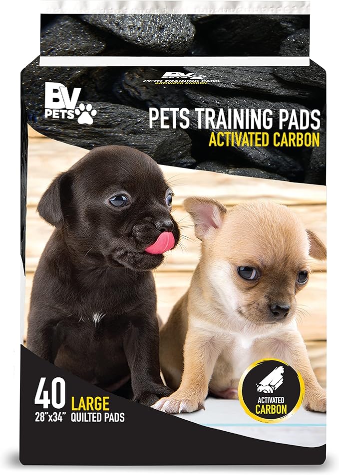BV Charcoal Puppy Pads XL 40 Count 28"x34" - Leak-Proof Pee Pads for Dogs with 6-Layer Absorbent Design & Built-in Attractant - Dog Pad Extra Large with Charcoal for Odor Control - for Large Dogs-PawvioPets