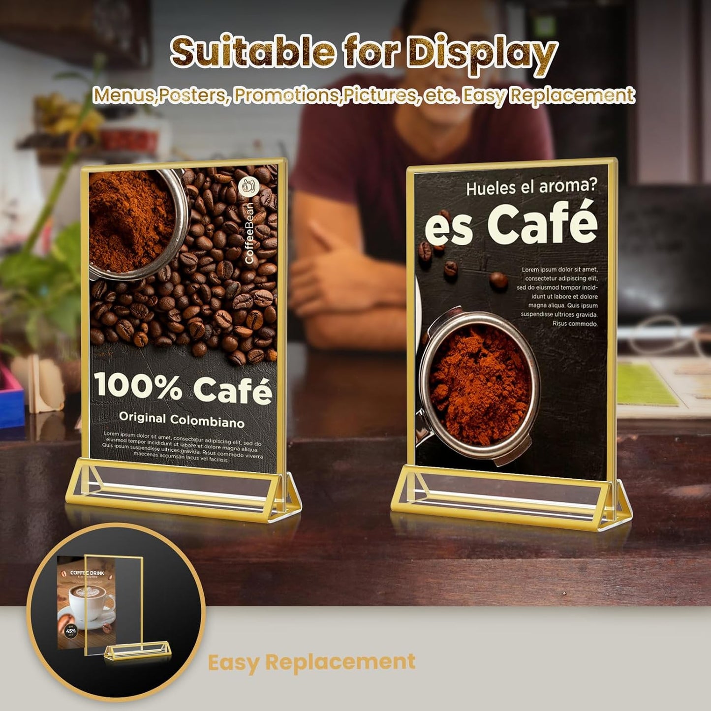 Acrylic Gold Sign Holders 4x6, 12 Pack Wedding Gold Table Number Holders, Double Sided Photo Display Picture Frame Paper Stand, Clear Flyer Stand Menu Holder for Wedding, Home, Party, Restaurant