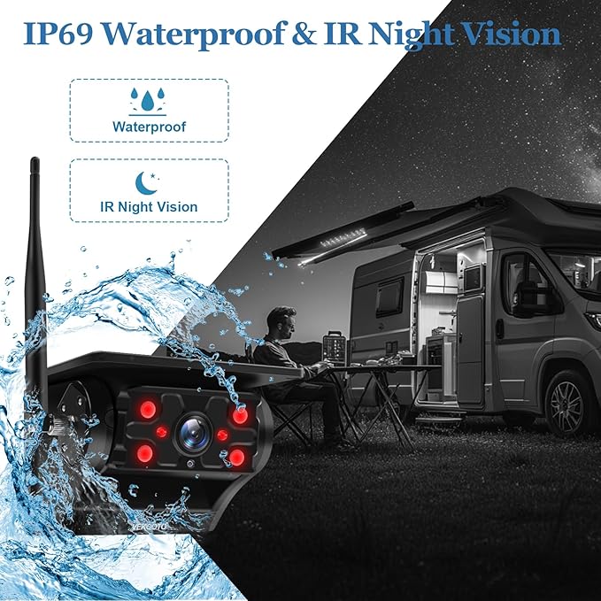 2 Magnetic Solar Wireless Backup Camera with 7'' IPS Touchscreen, 15,000mAh Rechargeable, Auto Sleep, No Wiring, 1080P Night Vision Wireless Backup Camera for Trucks, RV, Trailer, Camper VEKOOTO VK7-2-PawvioPets