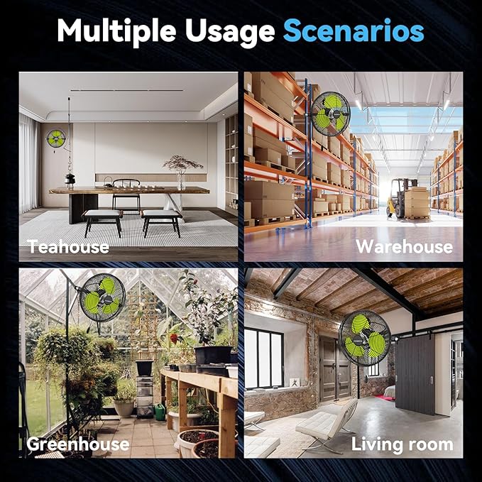 12 IN High Velocity Wall Mount Fan, 3 Speed Industrial Wall Fan with Sealed Motor, 2500 CFM Adjustable Air Circulator for Garage, Commercial, Greenhouse, Warehouse & Gazebo Use, UL Listed-PawvioPets