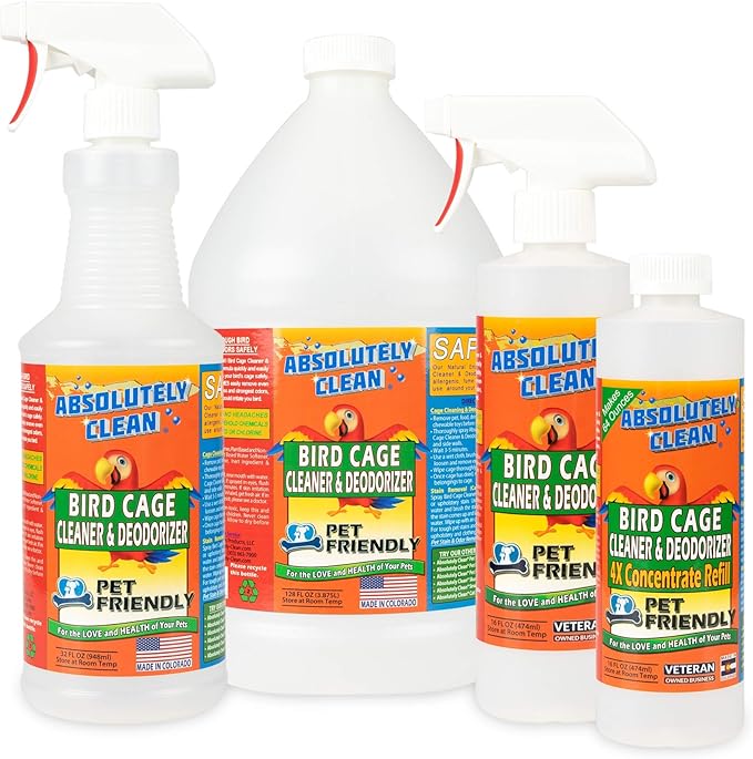 Absolutely Clean Amazing Bird Cage Cleaner and Deodorizer - Just Spray/Wipe - Safely & Easily Removes Bird Messes Quickly and Easily - Made in The US - Fragrance Free - 16oz (Pack of 2)-PawvioPets