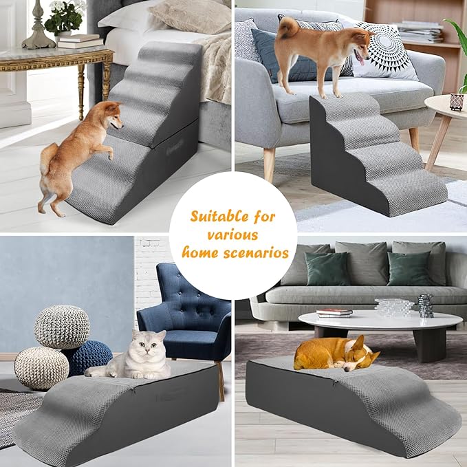 Dog Stairs&Steps for 30 Inches High Bed Up to 30-36 Inch Tall, Pet Cat Ramp Ladder for Small Dogs, Doggie, Old Cats, Kitty, Small Animals Grey-PawvioPets