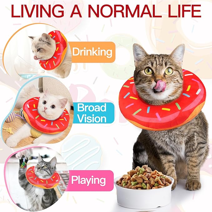 Cat Cone Collar Soft, Cute Cat Donut Collar After Surgery, Adjustable Kitten Recovery Cones to Stop Licking, Lightweight Neck Elizabethan Collars for Cats Kittens (Red, Small)-PawvioPets