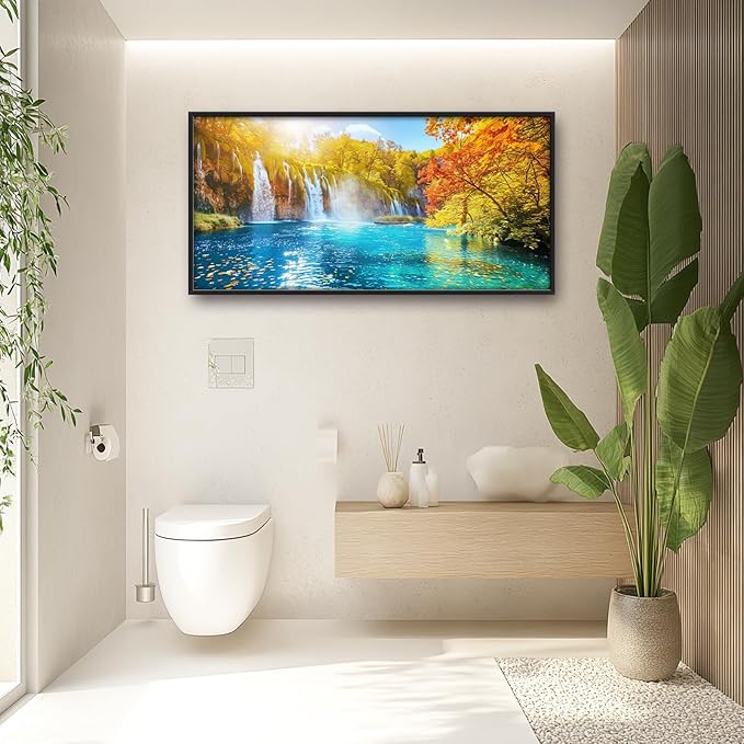 Extra Large Waterfall Lake Framed Wall Art for Living Room,Oversized Fall Autumn Tree Landscape Pictures Wall Decor,Nature Canvas Print Painting Modern Artwork Bedroom Office Bathroom 60L" x 30W"-PawvioPets