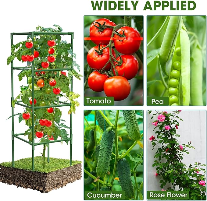 6 Pack Tomato Cages, 41.7" H Square Tomato Plant Stakes Support Cages Trellis for Garden Climbing Vegetables Flowers Fruits,Extra Bold-PawvioPets