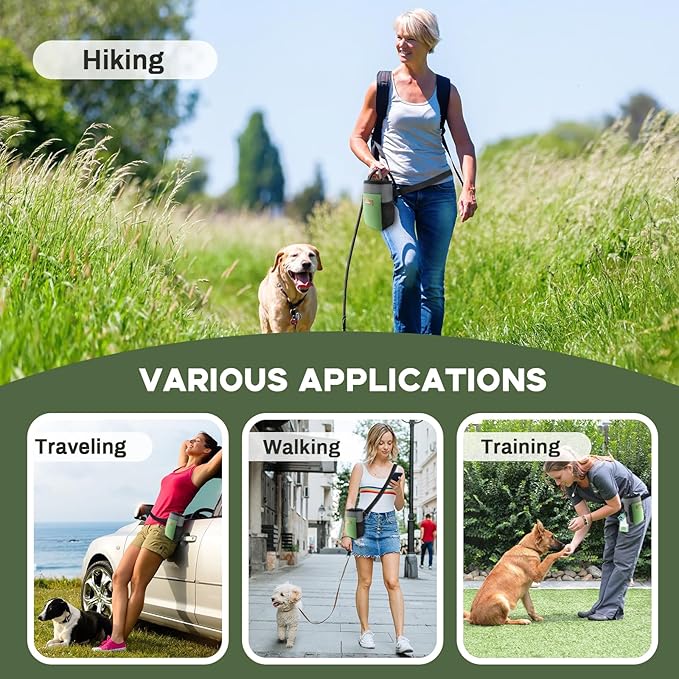 Dog Treat Pouch Training Behavior Aid, Dog Treat Training Bag for Dog Walks Outdoor Activities Travel, Built-in Poop Bag Dispenser 3 Ways to Wear-PawvioPets
