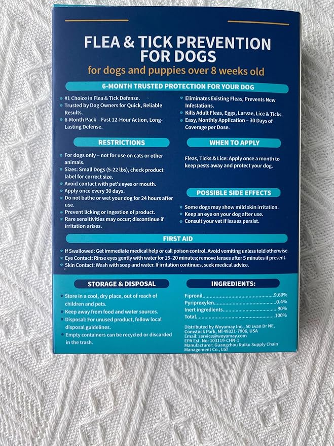 Flea and Tick Prevention for Small Dogs, 6-Month Supply Dog Flea and Tick Treatment Drops, Topical Fast-Acting Dog Flea Treatment for Small Dogs Up to 5 to 22 lbs-PawvioPets
