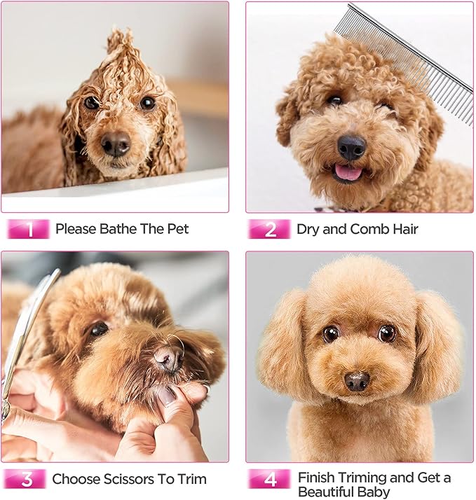 Gimars Dog Grooming Scissors Kit Professional 4CR with Safety Round Tip, 5 in 1 Heavy Duty Titanium Coated Thinning & Curved & Straight Shears-PawvioPets