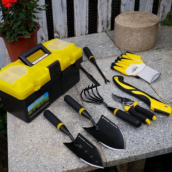 7 - Piece Gardening Tools Set, Stainless Steel Gardening Tools, Heavy - duty Hand Gardening Tools with a Toolbox, Suitable for Gardening Planting and Weeding, Gardening Gifts for Women and Men-PawvioPets