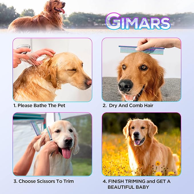 Gimars Professional 4CR Stainless Steel 6 in 1 Grooming Scissors for Dogs with Safety Round Tip, Heavy Duty Titanium Coated Pet Grooming Scissor for Dogs, Cats and Other Animals-PawvioPets