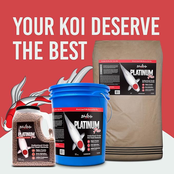 Blue Ridge Koi Fish Food 4.5lb - Koi Food 3/16” Platinum Pro Formula Goldfish Food, Premium Fish Food for Ponds, Ponds Fish Food, Floating Pond Pellet-PawvioPets