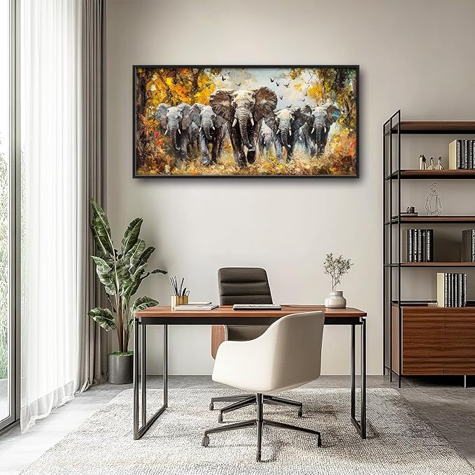Extra Large Elephant Framed Wall Art for Living Room,Oversized Elephants Wild Animal Pictures Wall Decor,Forest Landscape Canvas Print Painting Modern Artwork Bedroom Office Bathroom 60L" x 30W"-PawvioPets