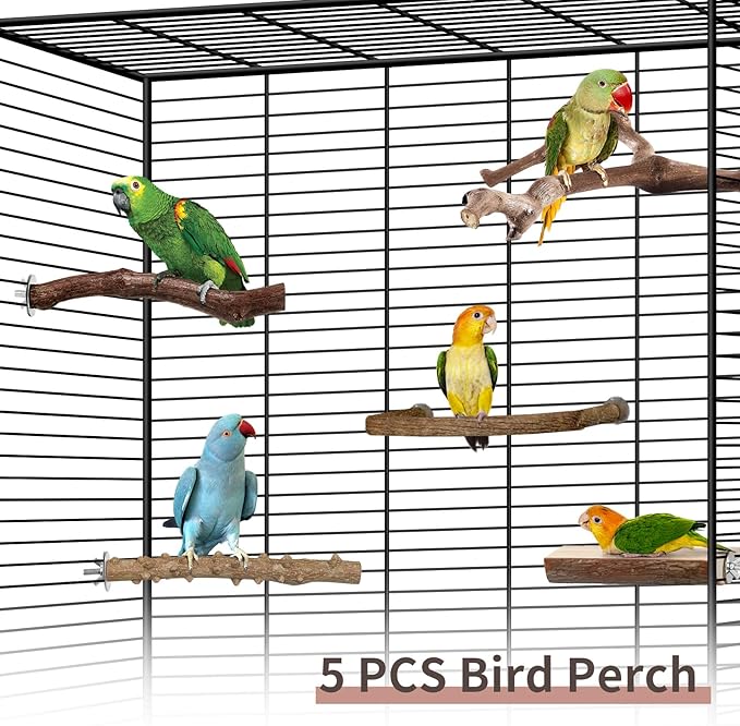 Bird Perches, 5pcs Natural Wood Birds Stand Branch, Bird Perch Chewing Stick Cage Accessories Parrot Climbing Standing Branches Paw Grinding Fork Sets for Cockatiels Ringneck Parrots-PawvioPets