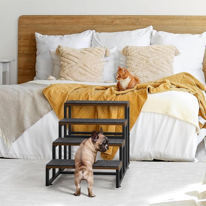 Dog Stairs for High Beds 4 Steps Dog Stairs for Small Medium Dogs Pet Stairs/Steps for Puppy, Cats, and Dogs, Easy to Walk on Dog Step for Beds and Cars-PawvioPets