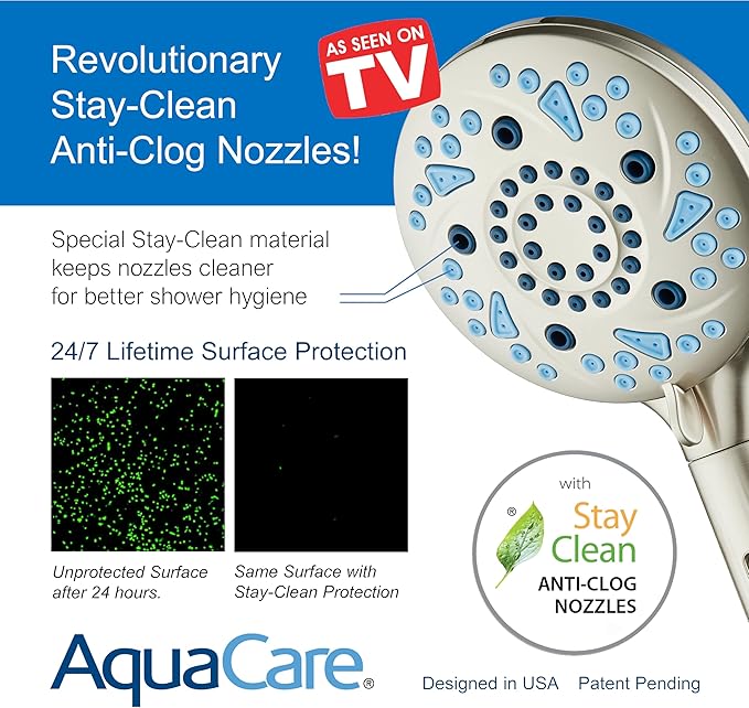 AquaCare High Pressure 10 Spray Mode Filtered Showerhead - Handheld Shower Head Filters Chlorine to Heal Dry Skin, Revive Hair - Dual Power Wash Cleans Tub, Tile, Pets - Hard Water Softener, Nickel-PawvioPets