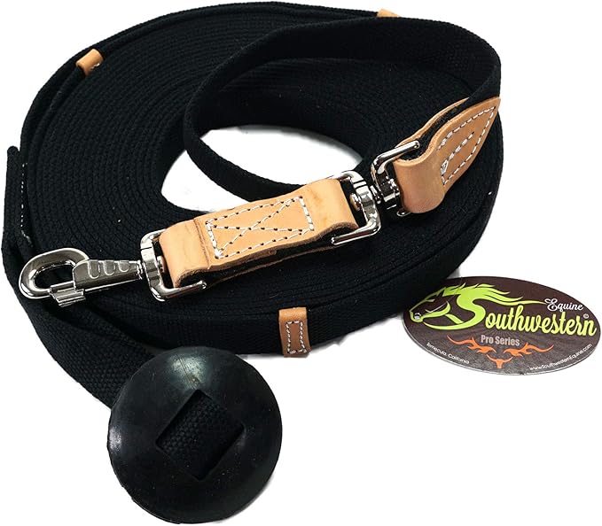 35' Flat Cotton Web Lunge Line with Bolt Snap & Rubber Stop - by Southwestern Equine (35', Black)-PawvioPets