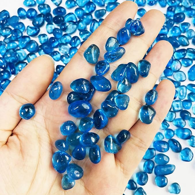 Blue Glass Stones, 0.85LB/385g Aquarium Gravel Rocks, Blue Pebbles for Fish Tank, Sea Glass for Vase Filler Craft-PawvioPets