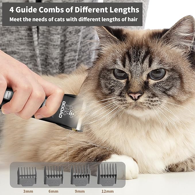 Cat Clippers, Professional Cat Grooming Kit, Cordless Cat Grooming Clippers for Thick Coats, Cat Hair Trimmer, Low Noise Cat Shaver Clippers, Quiet Pet Hair Clippers Tools for Cats Dogs (Black)-PawvioPets