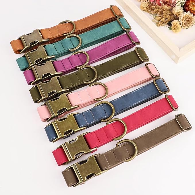 Didog Soft PU Leather Dog Collar, Stylish Quick Released Dog Collars for Medium Dogs, Easy Clean Adjustable Pet Collar for Daily Walking, Red, M Fit 13-21" Neck-PawvioPets