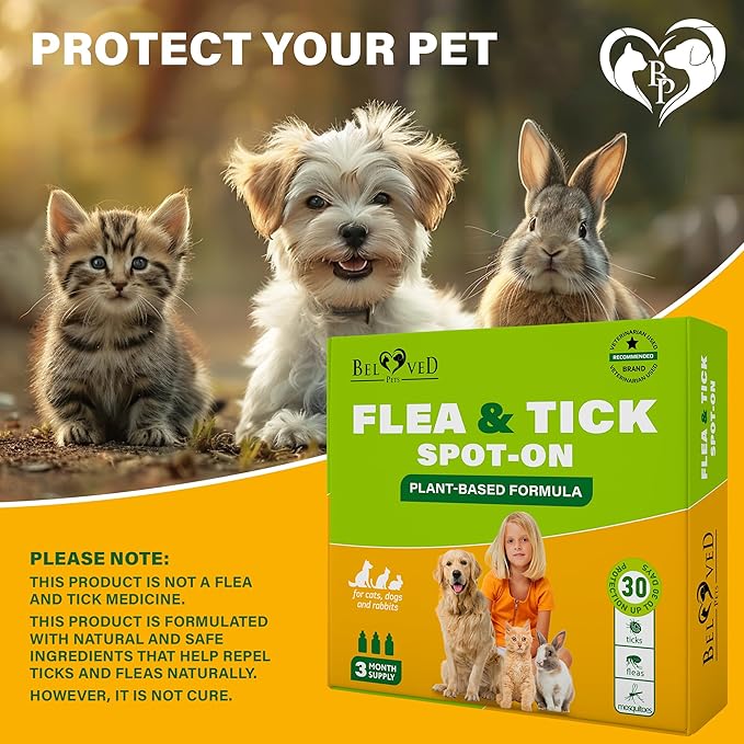Flea and Tick Prevention for Small Dogs & Cats, Rabbits - Natural Flea Treatment & Pest Control - Topical Flea & Mosquito Repellent for Puppy and Kitten - All Pets-PawvioPets