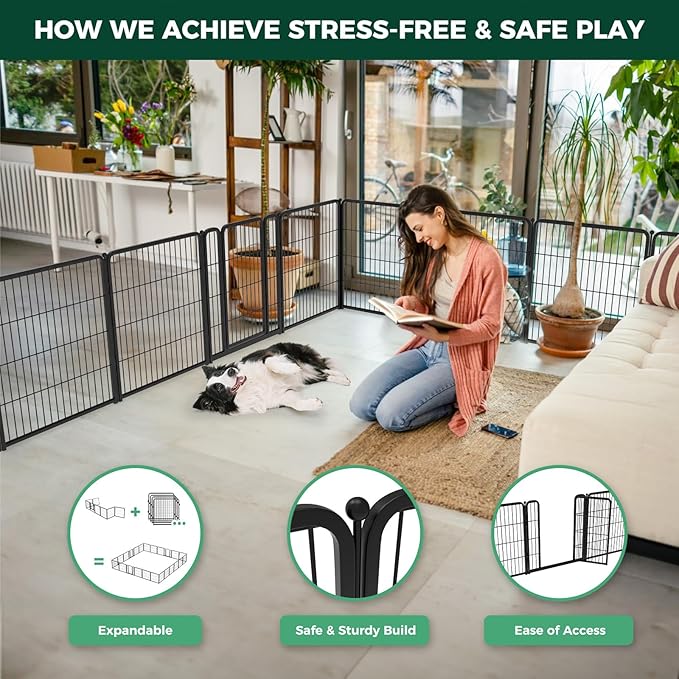 FXW Homeplus Unleashed Indoor Dog Playpen - Stress-Free and Safe Play, Heavy Duty 32 Inch 8 Wire Panels Dog Pen for Small and Medium Dogs, Black│Patented-PawvioPets