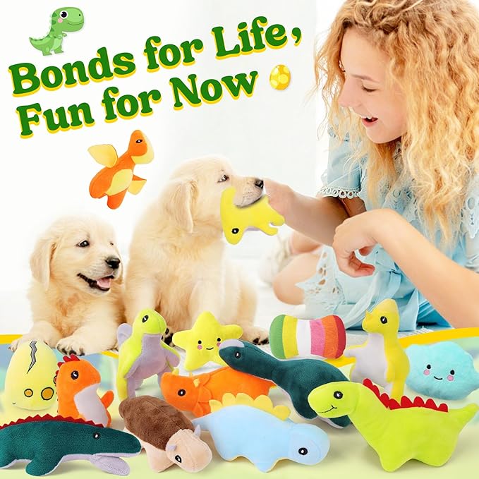 20-Pack Adorable Dinosaur Puppy Toys – Distinct Dino-Themed Squeaky Dog Toys for Small Dogs to Keep Them Busy, Interactive Chew Toys for Mental Stimulation & Gentle Teeth Cleaning-PawvioPets