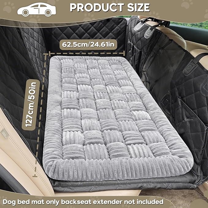 Dog Car Bed Mat, Non-Slip Backseat Extender Pet Blanket, Plaid Dog Bed for SUVs, Sedans & Trucks, Chew-Resistant Travel Pad for Dogs, Easy Clean & Scratch-Proof & Comfort (50"x24.6") Light Gray-PawvioPets