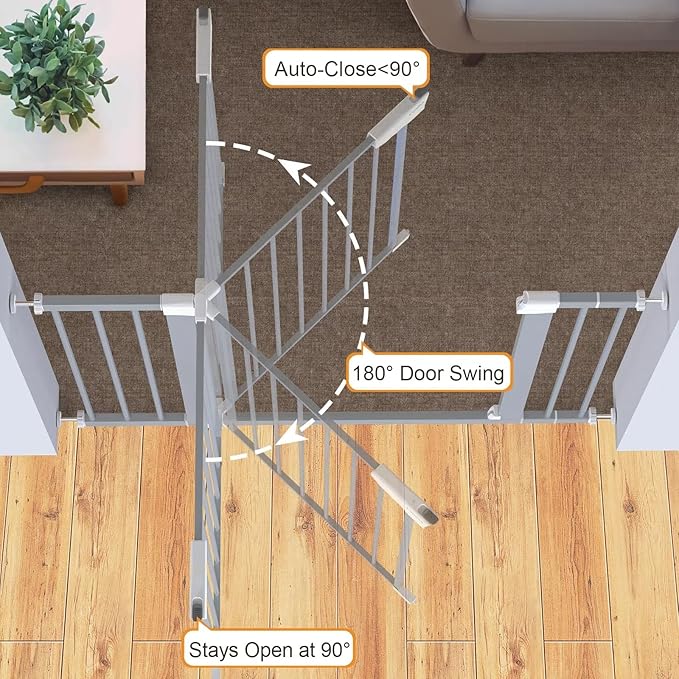 Cumbor 29.7-46" Baby Gate for Stairs, Gifts for Mom-Auto Close Dog Gate for The House, Easy Install Pressure Mounted Pet Gates for Doorways, Easy Walk Thru Wide Safety Gate for Dog, Gray-PawvioPets