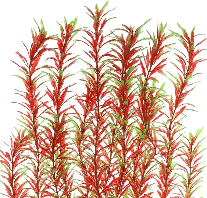 Aquarium Plastic Plants Large, Artificial Plastic Long Fish Tank Plants Decoration Ornaments Safe for All Fish 21 Inches Tall (J07 Wine&Green)-PawvioPets