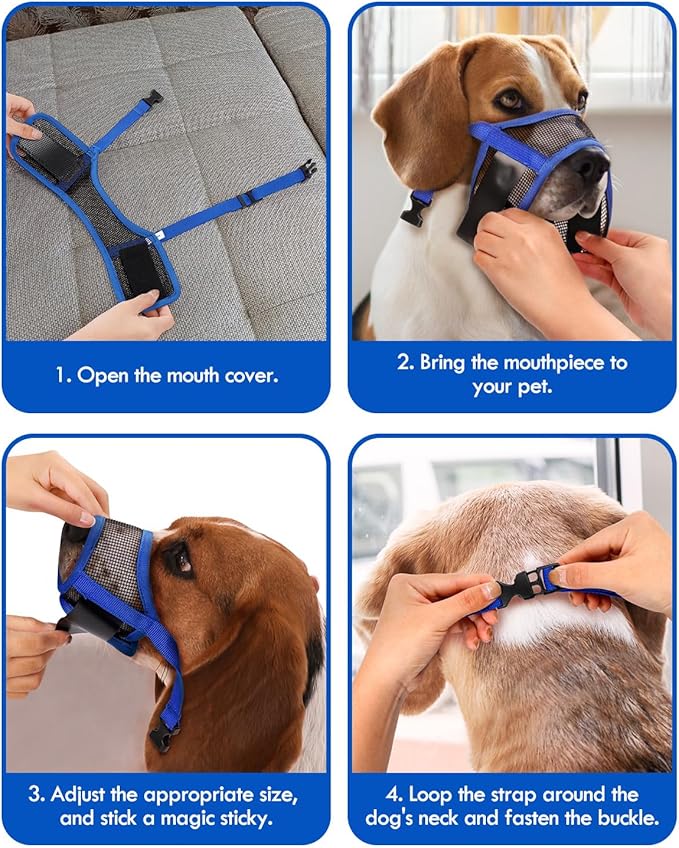 Dog Muzzle, Soft Air Mesh Muzzle for Small Medium Large Dogs Anti Biting Barking Chewing, Breathable Drinkable Adjustable Loop Pets Muzzle for German Shepherd Husky Labrador Retriever (Blue,M)-PawvioPets