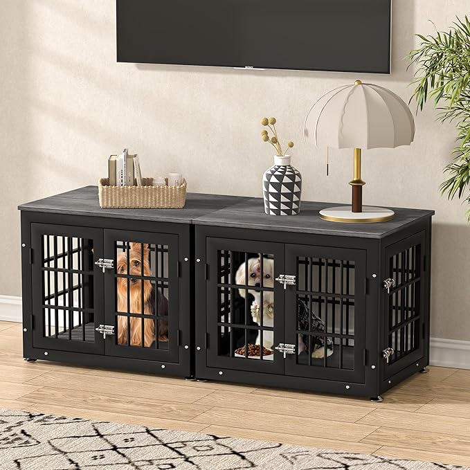 26 Inch Heavy Duty Dog Crate Furniture for Small Dogs, Decorative Pet House End Table, Wooden Cage Kennel Furniture Indoor, Gray-PawvioPets