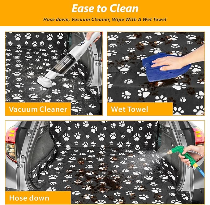 F-color SUV Cargo Liner for Dogs, Upgraded Extra Large Water Resistant Pet Cargo Cover Dog Seat Cover Mat for SUV Sedans Vans with Bumper Flap Protector, Non-Slip, Wear-Proof, Universal Fit, Paw Print-PawvioPets