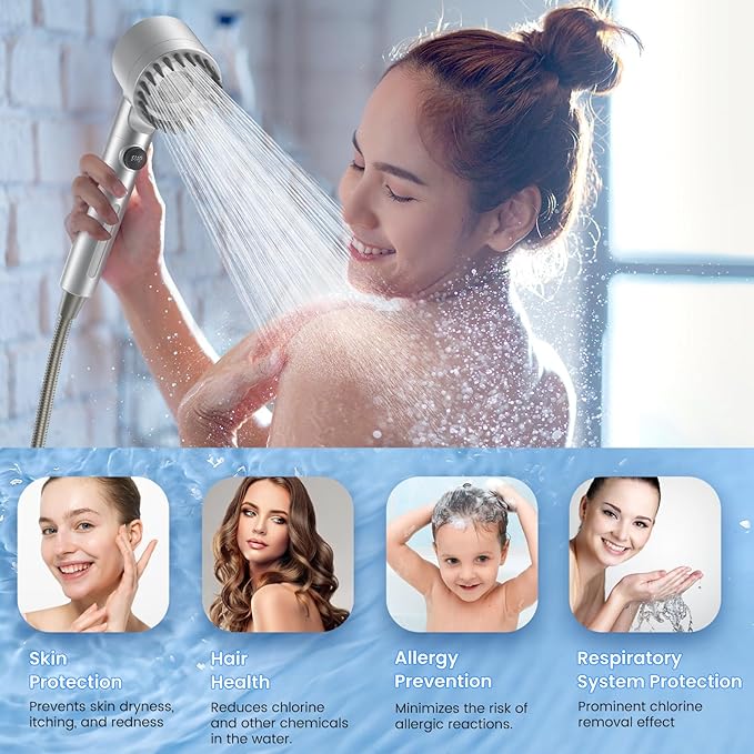 Filtered Shower Head with Handheld, High Pressure Water Flow and Multiple Spray Modes Shower Head with Filter, Power Wash for Hard Water, Showerhead with ON/OFF Switch for Pets Bath (Silver)-PawvioPets