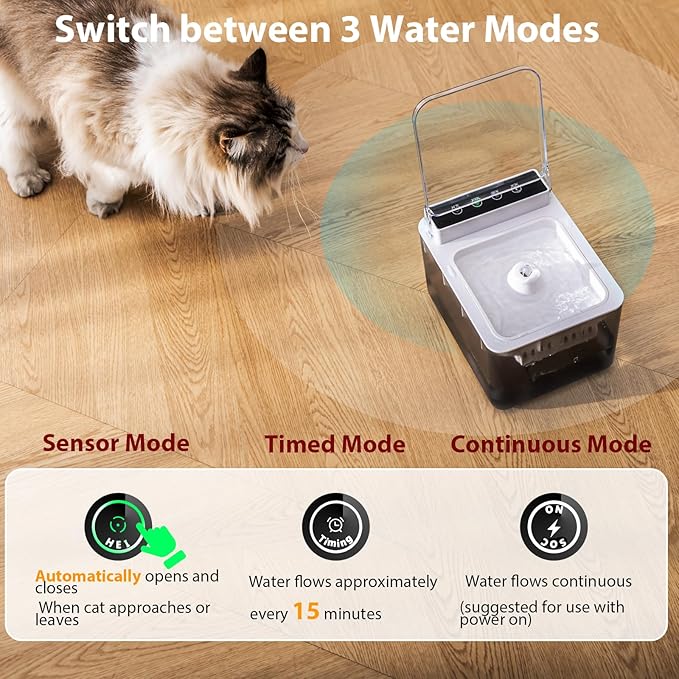 Cat Water Fountain Pet Water Dispenser Automatic Kitty Spout Flip Lid Water Fountain 106oz/3L Cordless Battery Operated for Small Dogs for Drinking Indoor with Motion Sensor Quiet Water Pump-PawvioPets