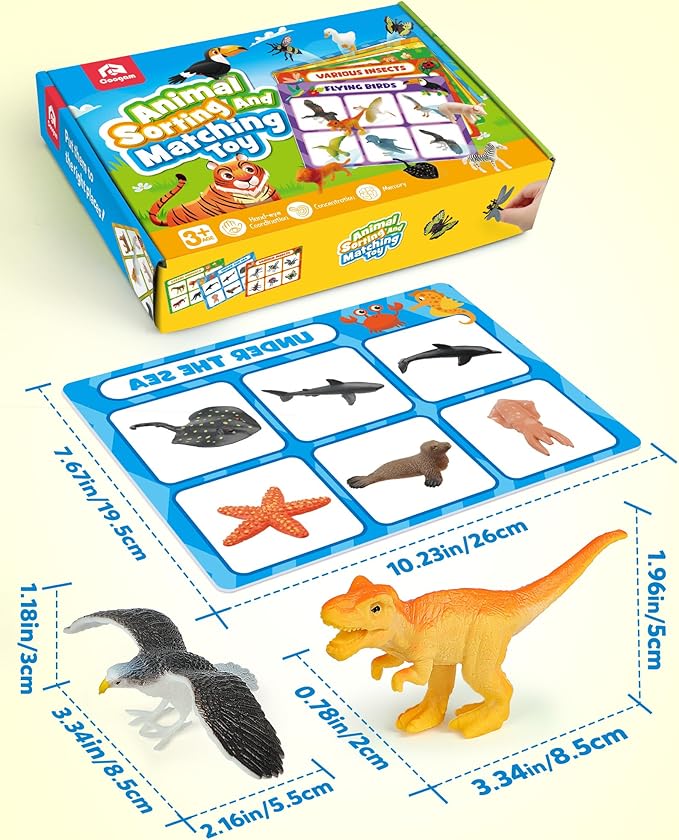 Coogam Sorting Toys for Toddles, Animals Figures Dinosaurs Birds Insects Cognition Matching Game Playset, Fine Motor Learning Activities Educational Toy Gift for 3 4 5 Year Old Kid-PawvioPets