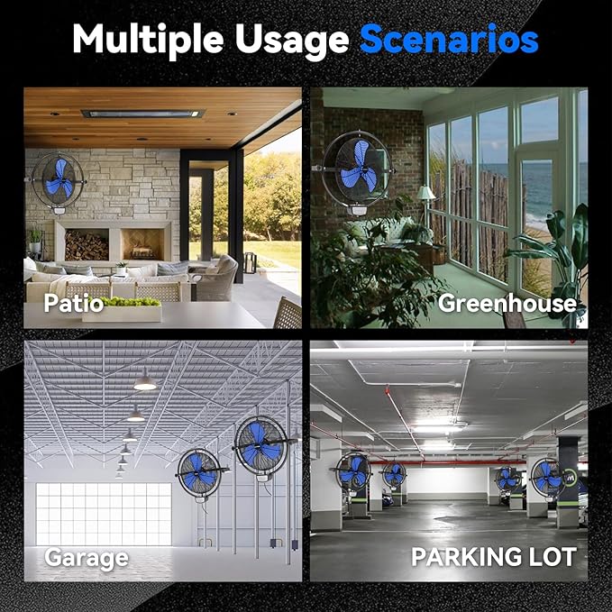 20 IN 5500 CFM Remote Control Wall Mount Fan, 3 Speed High Velocity Wall Fan with Timer, Oscillation & Tilting, Air Circulator for Garage, Commercial, Greenhouse, Warehouse & Gazebo Use, UL Listed-PawvioPets