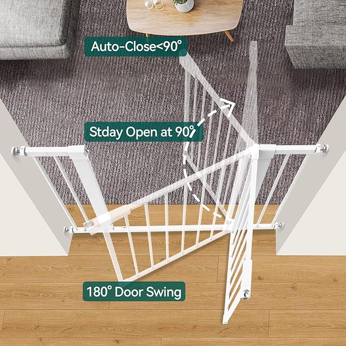 Babelio Metal Baby Gate, 29-43" Auto Close Easy Install Pet Gate, Extra Wide Walk Thru Child Safety Gate, 30" Tall Pressure Mounted Dog Gate for Doorways & Stairs, White-PawvioPets