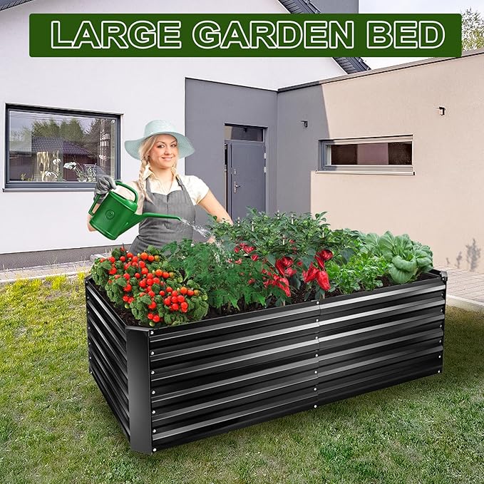 EDOSTORY Metal Raised Bed Garden Bed Kit, 6x3x2ft Tall Galvanized Planter Raised Garden Boxes Outdoor, Large Metal Raised Garden Beds for Flowers, Vegetables, Herbs-PawvioPets