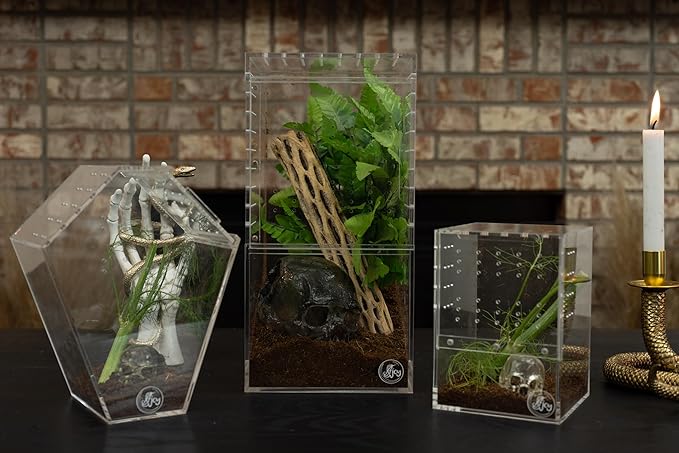 Coffin Shaped Jumping Spider Enclosure 9.5”x7.5”x5” Tarantula Enclosure Reptile Terrarium w/Sliding Magnetic Door. Great Reptile Tank Acrylic Aquarium Spider Box for Terrestrial or Arboreal Animal.-PawvioPets