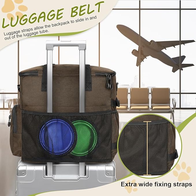 Dog Travel Bag Airline Approved–Pet Travel Tote with Collapsible Bowls,Food Containers & Feeding Mat–Multi-Pocket Organizer for Dogs & Cats, Durable & Water-Resistant for Hiking,Trips,Outdoors-PawvioPets